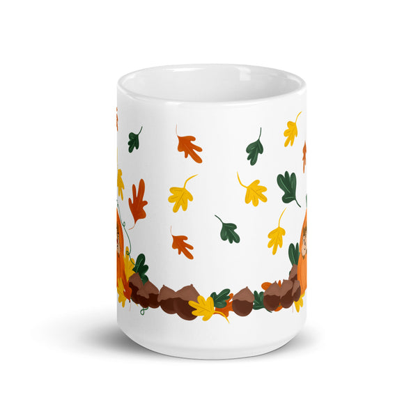 Chip and Dale Fall Pumpkin Disney Halloween White glossy mug