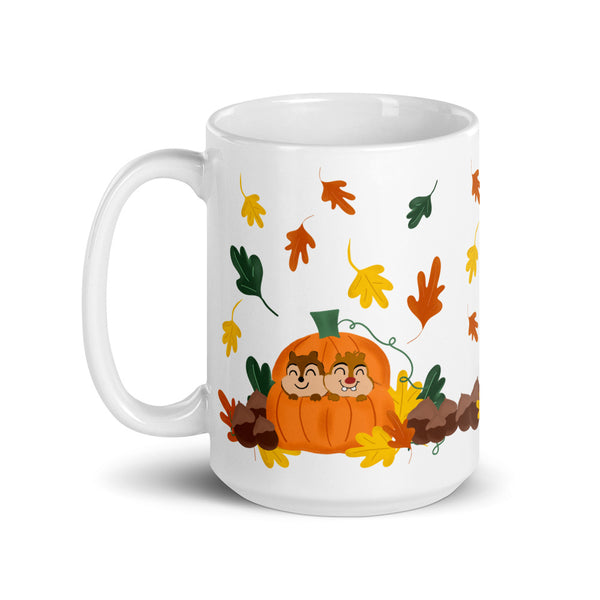 Chip and Dale Fall Pumpkin Disney Halloween White glossy mug