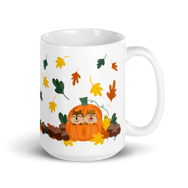 Chip and Dale Fall Pumpkin Disney Halloween White glossy mug