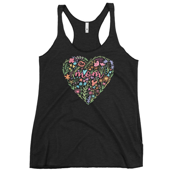 Disney Mom Floral Heart Tank Top Mickey Balloon Disney Heart Women's Racerback Tank