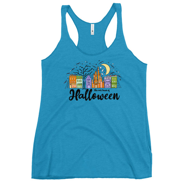 Main Street Halloween Tank Top Disney Halloween Shirt This our Town Women's Racerback Tank
