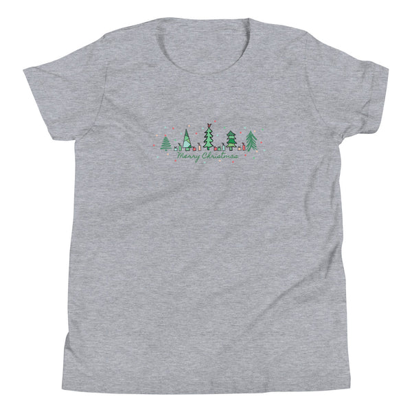 Mickey Merry Christmas Kids T-Shirt Evergreen Trees and Hidden Mickey Christmas Kids T-shirt