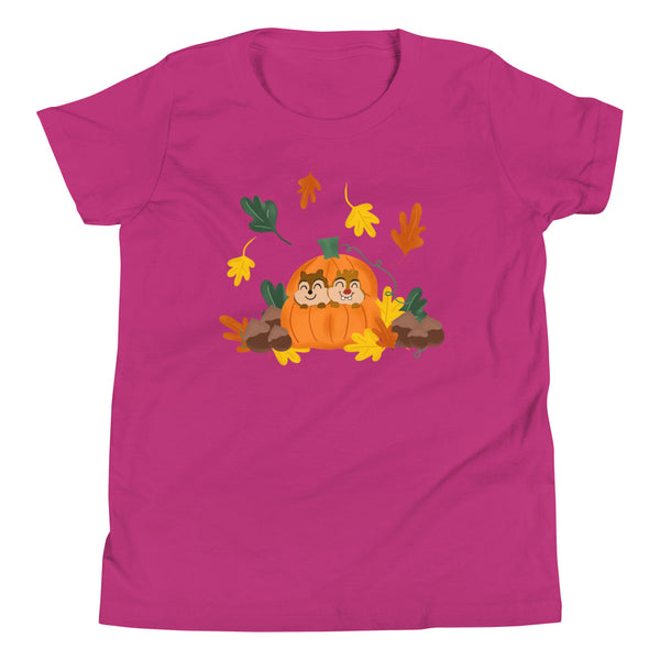 Chip and Dale Fall Pumpkin Disney Halloween Youth Short Sleeve T-Shirt