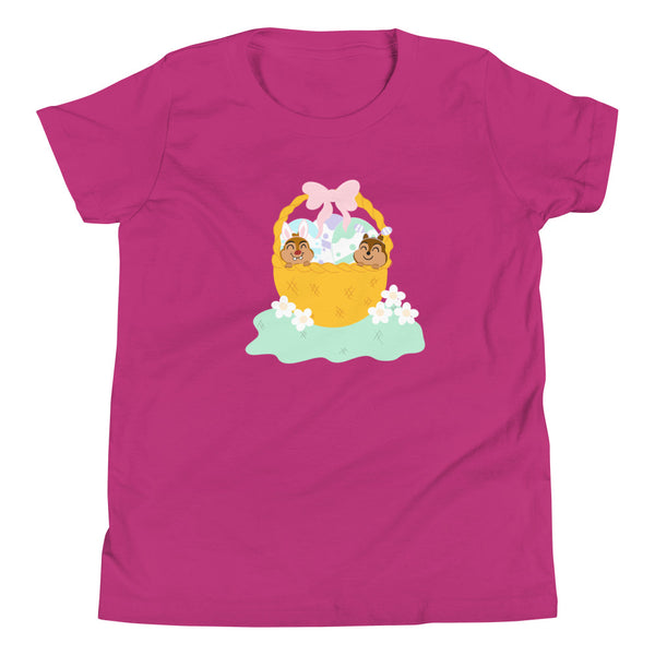 Chip and Dale Disney Easter Basket Spring Flowers Youth Short Sleeve T-Shirt