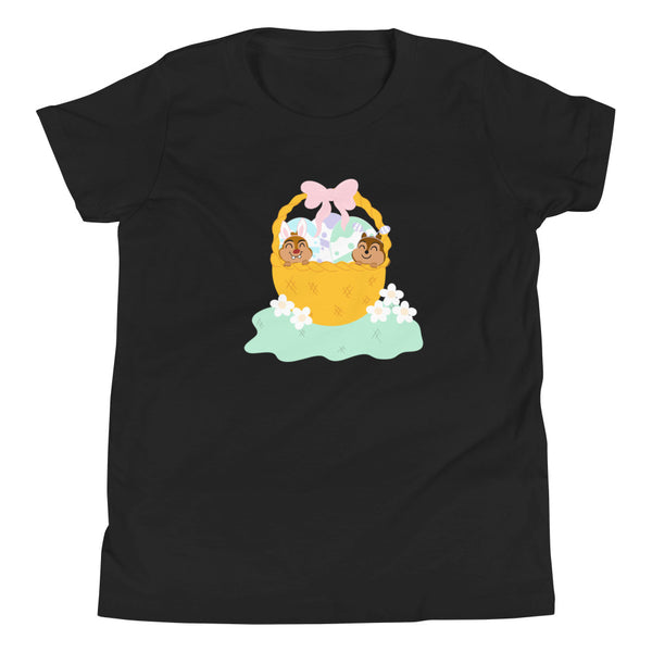Chip and Dale Disney Easter Basket Spring Flowers Youth Short Sleeve T-Shirt