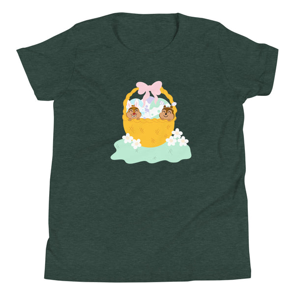 Chip and Dale Disney Easter Basket Spring Flowers Youth Short Sleeve T-Shirt