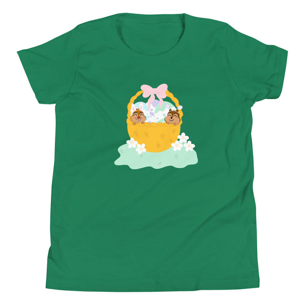 Chip and Dale Disney Easter Basket Spring Flowers Youth Short Sleeve T-Shirt