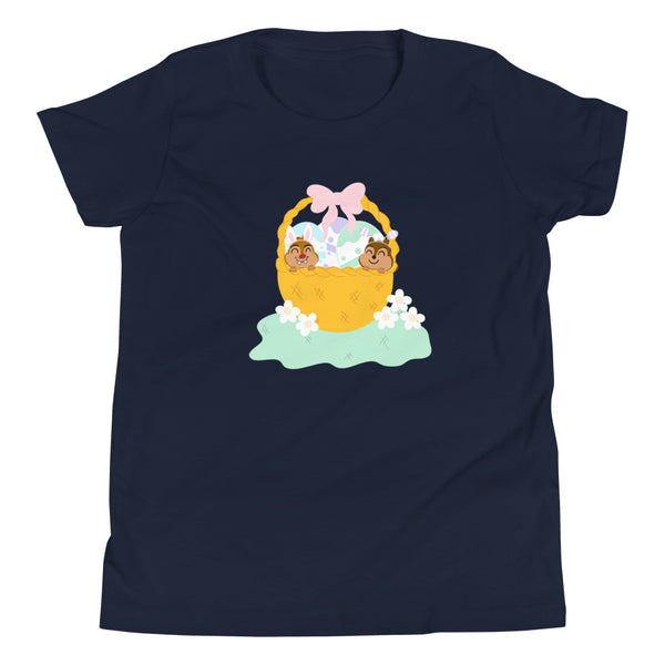 Chip and Dale Disney Easter Basket Spring Flowers Youth Short Sleeve T-Shirt