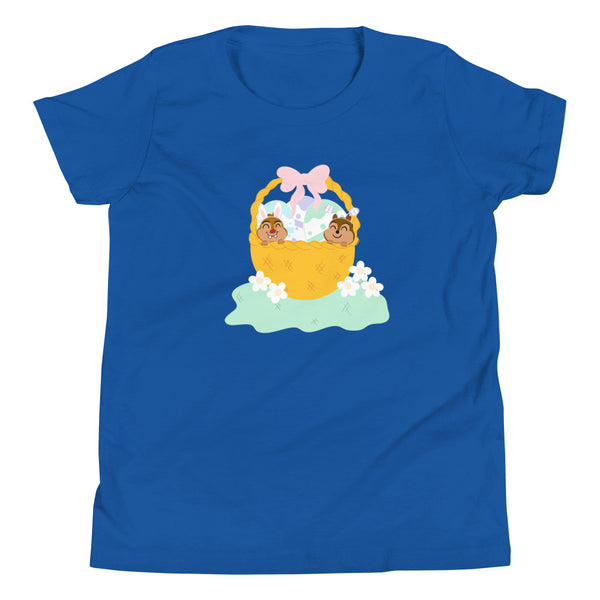 Chip and Dale Disney Easter Basket Spring Flowers Youth Short Sleeve T-Shirt