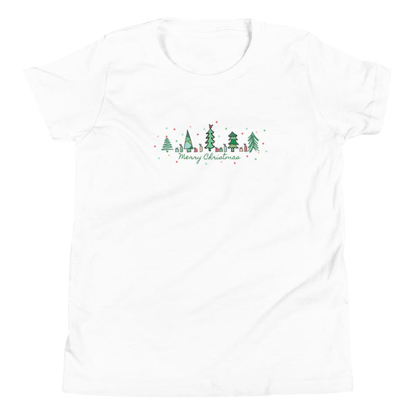 Mickey Merry Christmas Kids T-Shirt Evergreen Trees and Hidden Mickey Christmas Kids T-shirt
