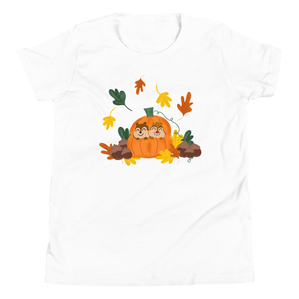 Chip and Dale Fall Pumpkin Disney Halloween Youth Short Sleeve T-Shirt
