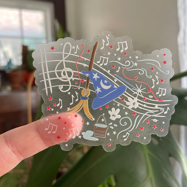 Disney Sorcerer's Apprentice Clear Sticker Fantasia Disney Sorcerer Mickey Music Transparent Sticker- 3 x 3