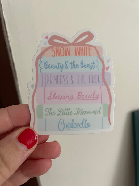 Disney Fairytale Books Sticker Pastel with Bow Book Stack Princesses Sticker