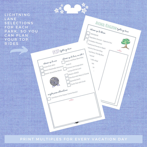 Disney Vacation Planner LIGHTNING LANE Planner Printable