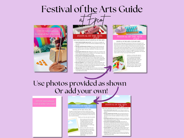 EPCOT Festival of the Arts Guide, 8-page Travel Agent Editable Canva Template + Downloadable PDF