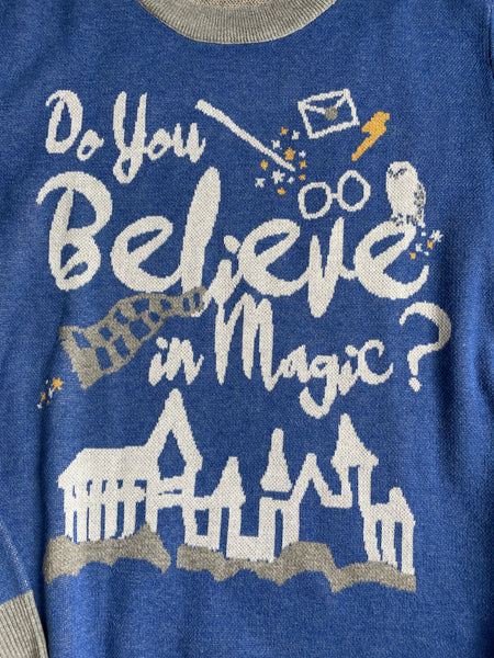 Do You Believe in Magic Knit Sweater- READY TO SHIP- Blue, Ravenclaw, Medium