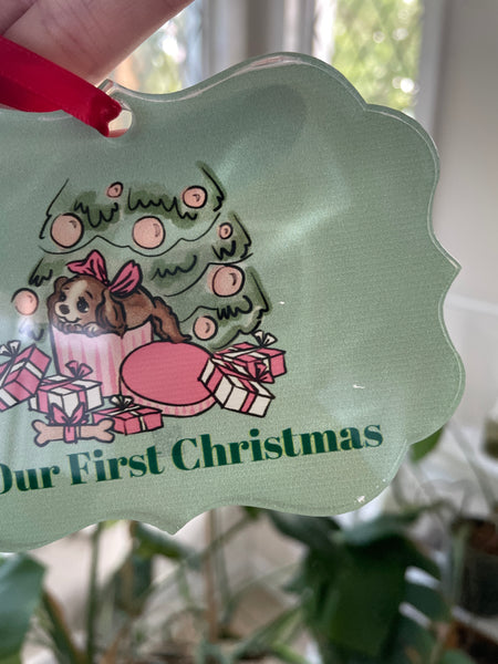 Lady and the Tramp Christmas Puppy Ornament - Our First Christmas- Ready to ship