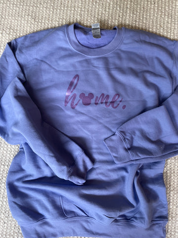 Periwinkle Purple Mickey Home Sweatshirt - READY TO SHIP - purple shimmer ink- Medium