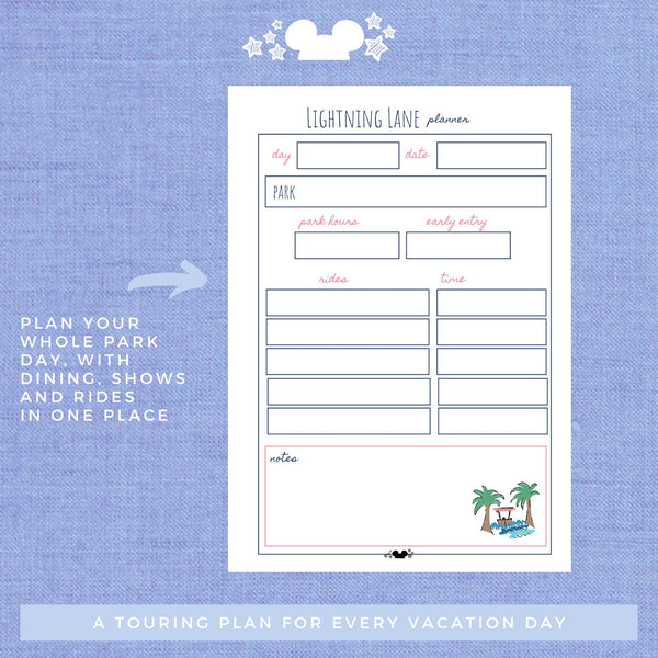 Disney Vacation Planner LIGHTNING LANE Planner Printable