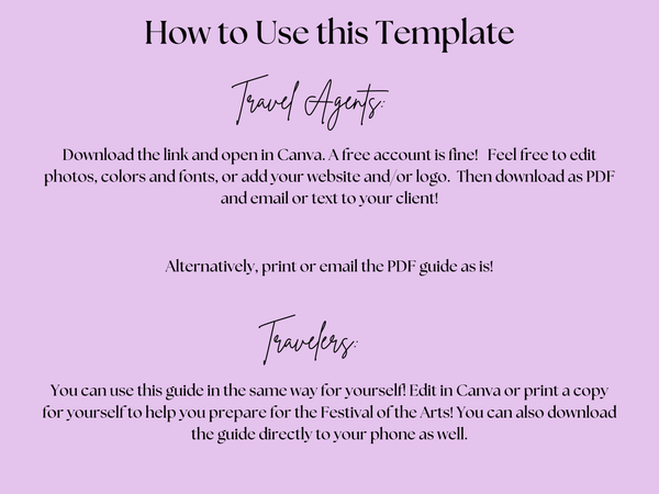 EPCOT Festival of the Arts Guide, 8-page Travel Agent Editable Canva Template + Downloadable PDF