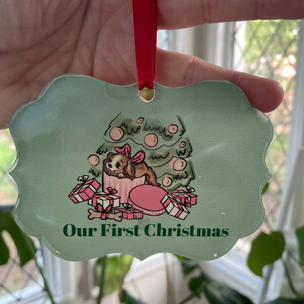 Lady and the Tramp Christmas Puppy Ornament - Our First Christmas- Ready to ship