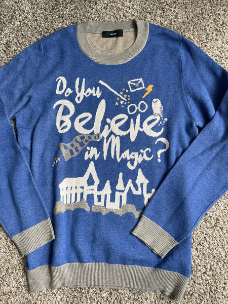 Do You Believe in Magic Knit Sweater- READY TO SHIP- Blue, Ravenclaw, Medium