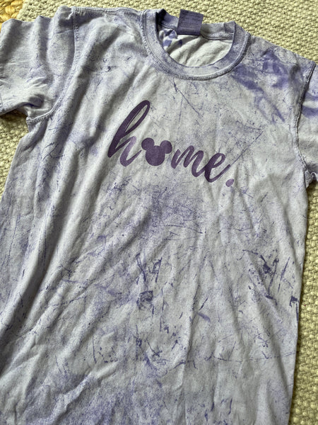 Mickey Home T-shirt Comfort Colors-READY TO SHIP- Purple Tie Dye with purple shimmer ink