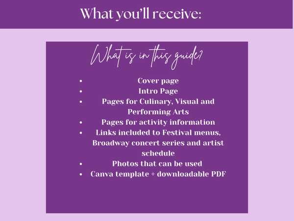 EPCOT Festival of the Arts Guide, 8-page Travel Agent Editable Canva Template + Downloadable PDF