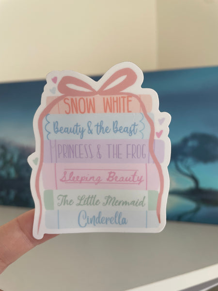 Disney Fairytale Books Sticker Pastel with Bow Book Stack Princesses Sticker