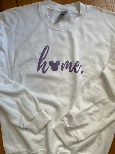 White Mickey Home Sweatshirt - READY TO SHIP - purple shimmer ink