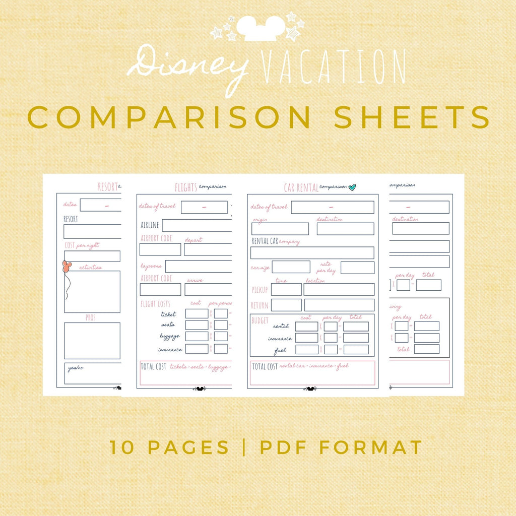 Disney Vacation Planner COMPARISON SHEETS Planner Printable – Polka Dot Pixie Shop disney-vacation-planner-comparison-sheets-planner-printable-polka-dot-pixie-shop