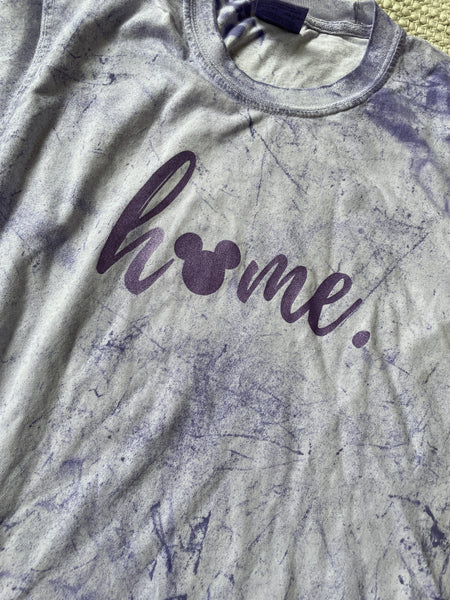 Mickey Home T-shirt Comfort Colors-READY TO SHIP- Purple Tie Dye with purple shimmer ink