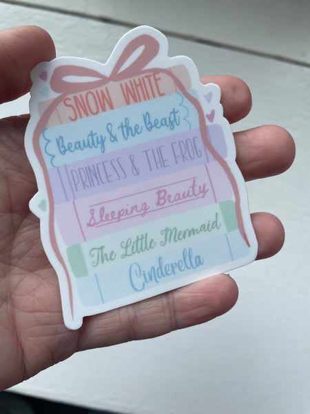 Disney Fairytale Books Sticker Pastel with Bow Book Stack Princesses Sticker