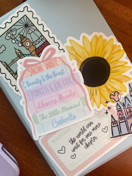 Disney Fairytale Books Sticker Pastel with Bow Book Stack Princesses Sticker