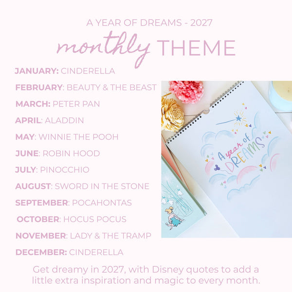 2027 Disney Illustrated Desk Calendar Disney Quotes 12 Month - A Year of Dreams