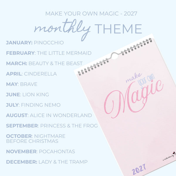 2027 Disney Quote Wall Calendar Inspirational Watercolor Disney Calendar 12 month - A Year of Magic