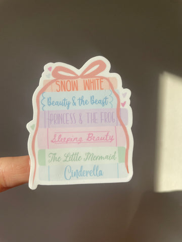 Disney Fairytale Books Sticker Pastel with Bow Book Stack Princesses Sticker