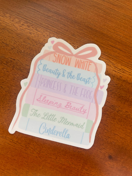 Disney Fairytale Books Sticker Pastel with Bow Book Stack Princesses Sticker