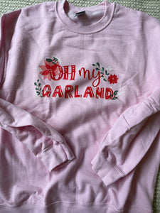 Oh My Garland Disney Christmas Sweatshirt - READY TO SHIP- Pink - MEDIUM