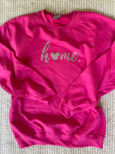 Bright Pink Mickey Home Sweatshirt - READY TO SHIP-silver shimmer ink -Medium