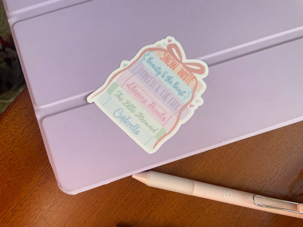 Disney Fairytale Books Sticker Pastel with Bow Book Stack Princesses Sticker