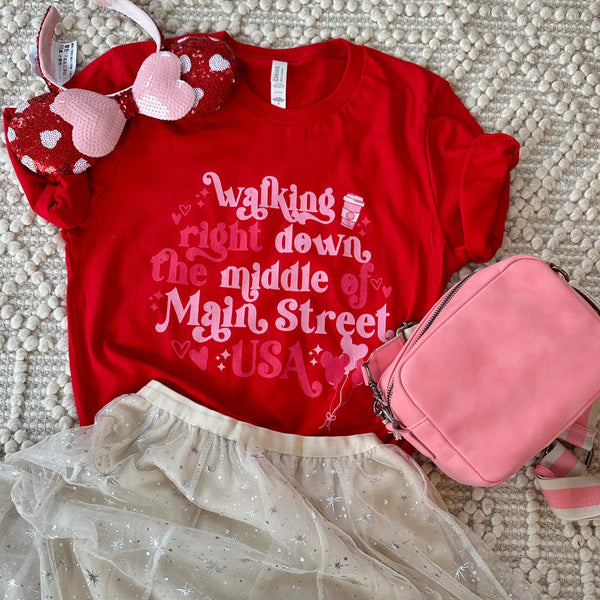 Disney Main Street USA Valentine's Day Shirt Magic Kingdom Mickey Balloons Unisex t-shirt