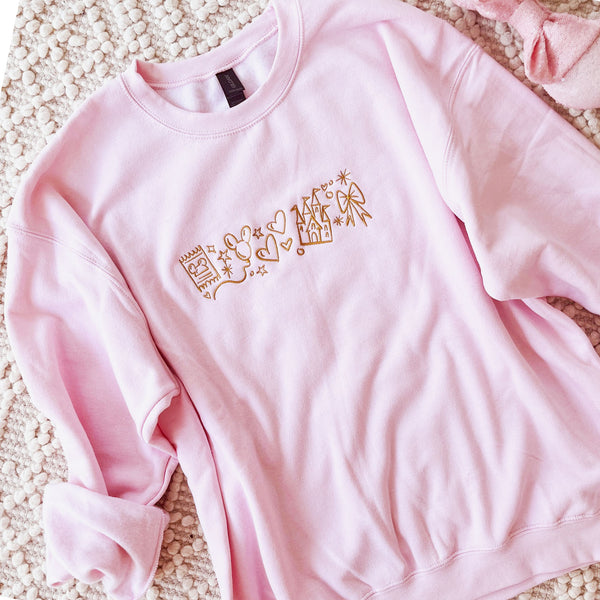 Magical Disney Castle EMBROIDERED Sweatshirt Bows Mickey Balloon and Hearts Sweatshirt