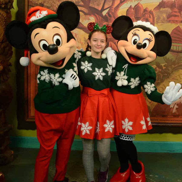Mickey and Minnie Christmas Skirt Disney Christmas Outfit Snowflake Red Skater Skirt