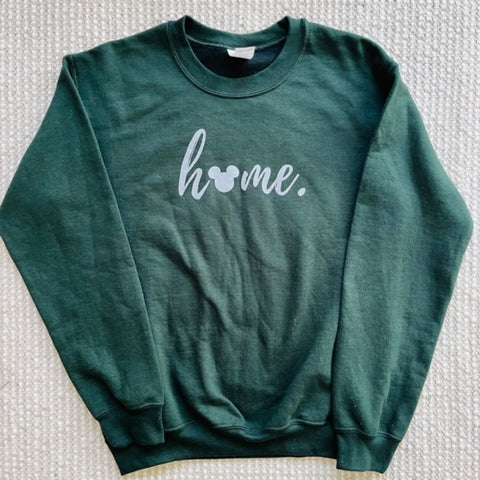 Mickey Disney Home Sweatshirt READY TO SHIP- Dark Green- SMALL