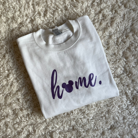 White Mickey Home Sweatshirt - READY TO SHIP - purple shimmer ink
