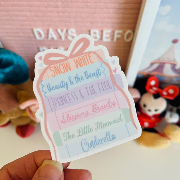 Disney Fairytale Books Sticker Pastel with Bow Book Stack Princesses Sticker