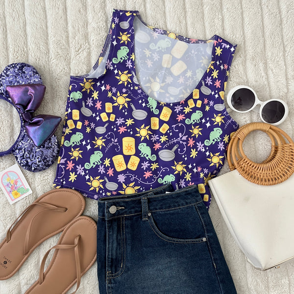 Tangled Tank Top with Pascal Floating Lanterns Disney Purple Crop Top