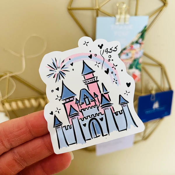 Classic Disneyland Castle Sticker with Fireworks Sleeping Beauty Castle 1955 Disneyland Vinyl Sticker
