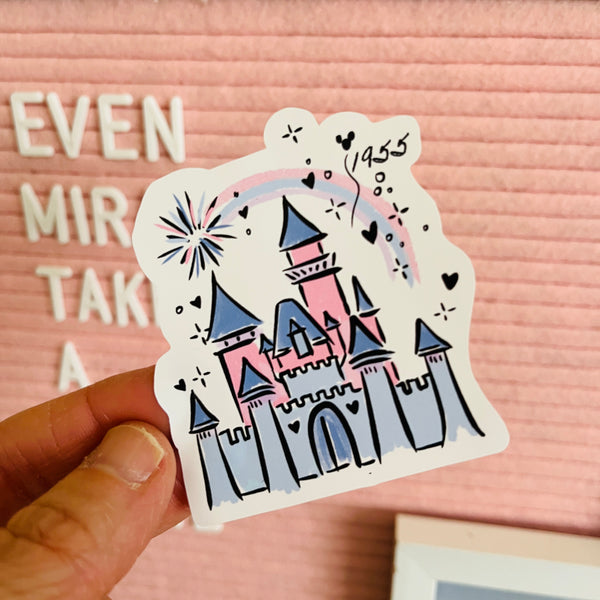 Classic Disneyland Castle Sticker with Fireworks Sleeping Beauty Castle 1955 Disneyland Vinyl Sticker